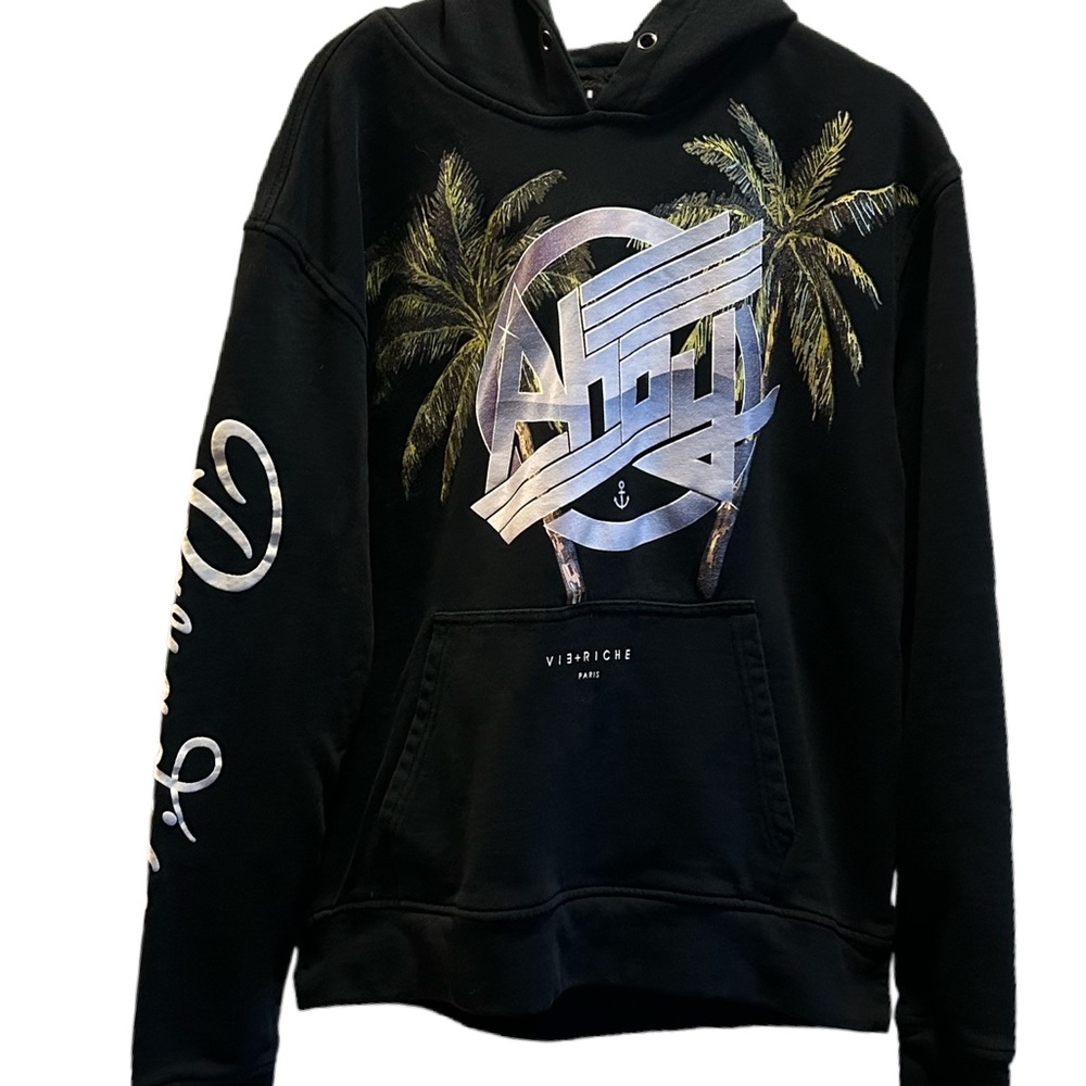 VIE + Riche Black Palm-Graphic Pullover Hoodie